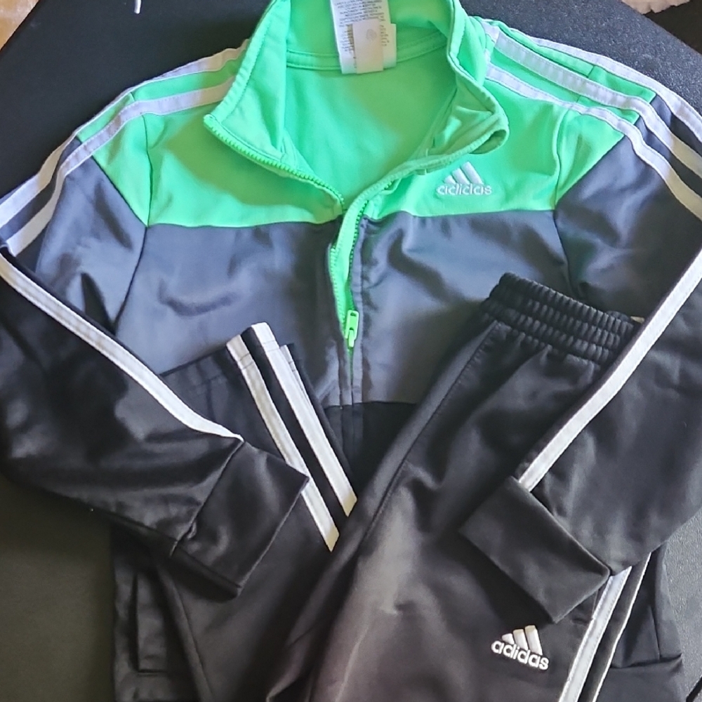 Adidas Kids Green and Gray Track Suit